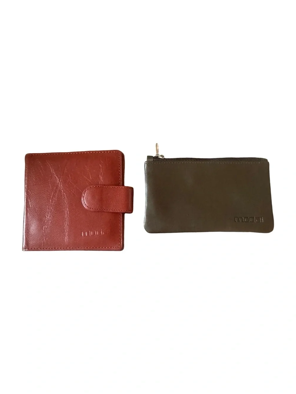 Moda Two-Piece Leather Wallet Set in Brown and Rust